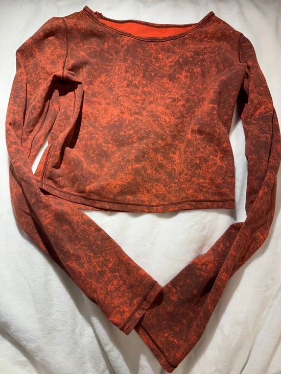 lululemon athletica Burnt Orange Mottled Long-Sleeve Crop Top - Picture 2 of 6